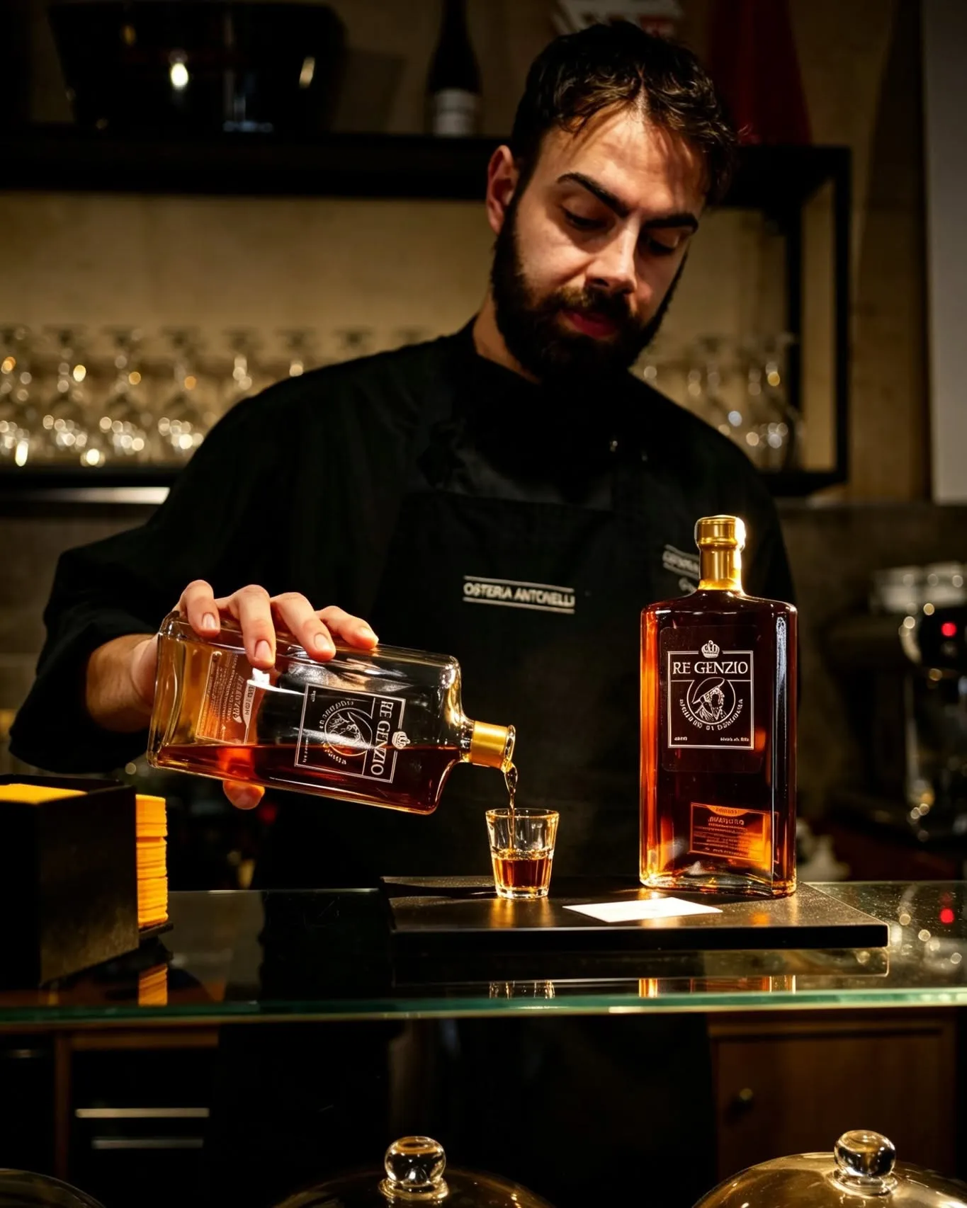 Gianmarco Antonelli al bancone dell'Osteria